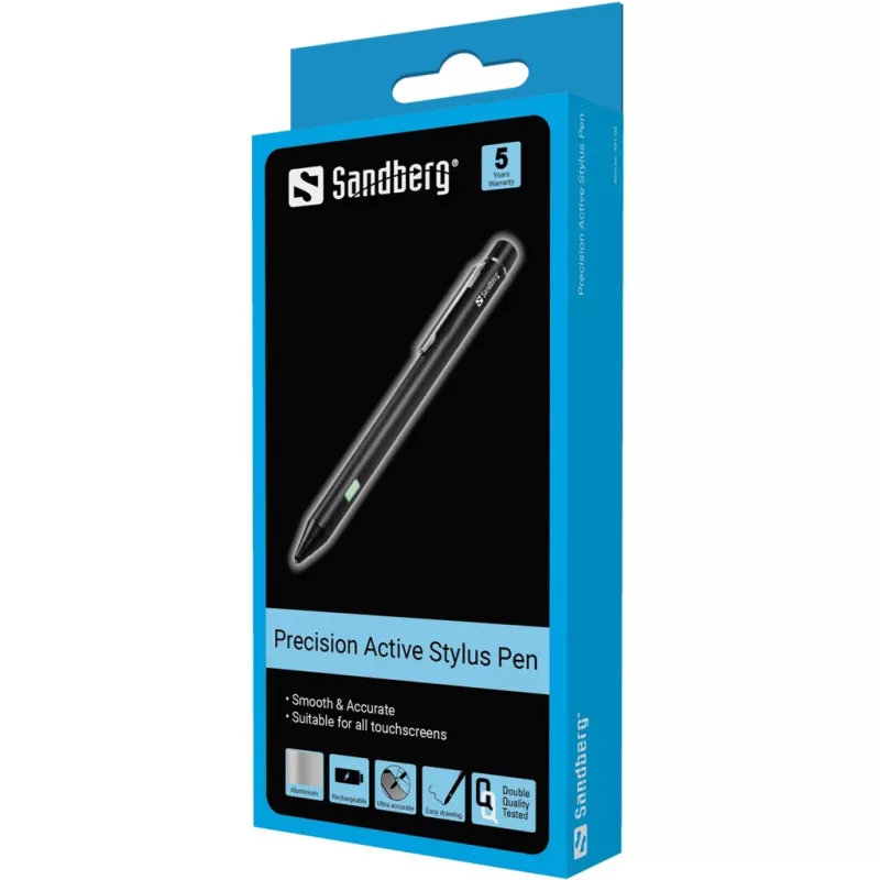 Sandberg Precision Active Stylus Pen, mobilny/smartfon, dowolna marka, czarny, aluminium, miedź, wbudowany, litowo-jonowy (Li-Ion)
