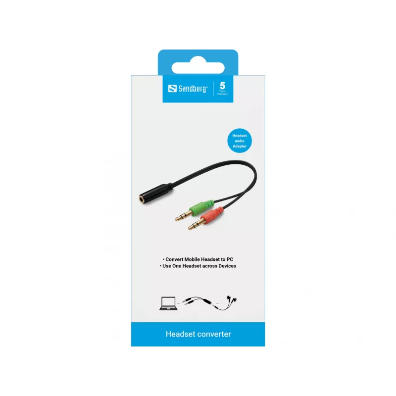 Sandberg Headset converter(mobile) PC, 2 x 3.5mm, Męski, 3.5mm, Żeński, Czarny