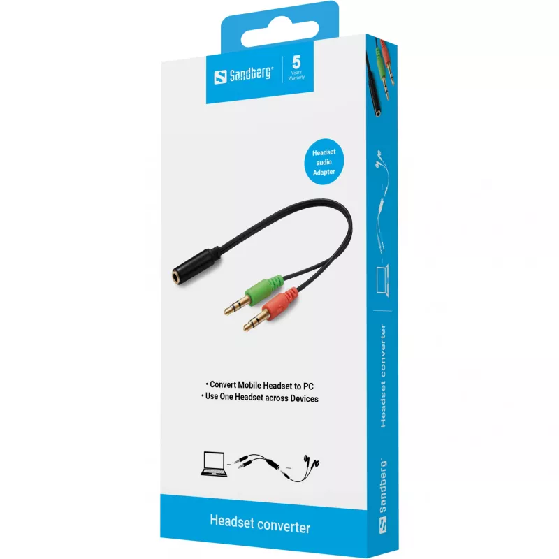 Sandberg Headset converter(mobile) PC, 2 x 3.5mm, Męski, 3.5mm, Żeński, Czarny