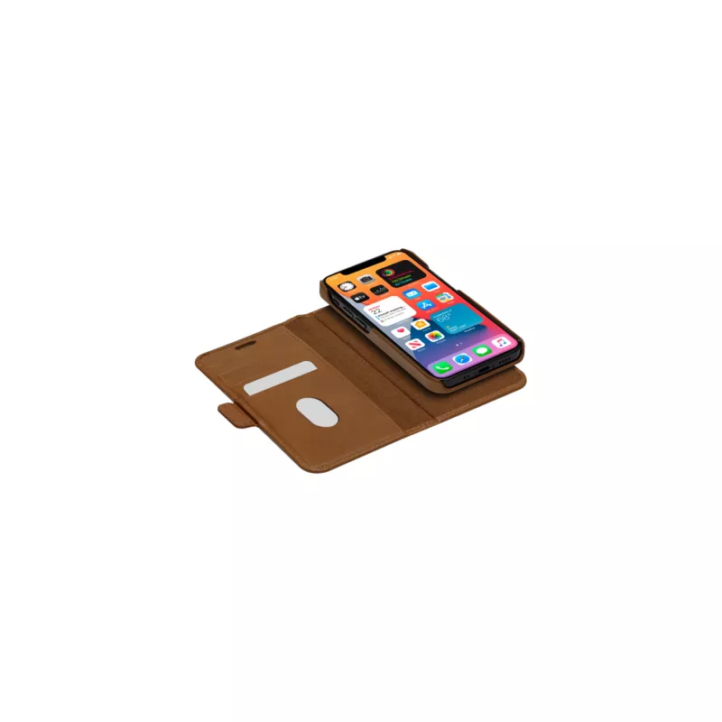 Etui portfelowe dbramante1928 Lynge do iPhone 12 mini (5.4 cala) — Tan, 3 kieszenie na karty, podstawka na biurko