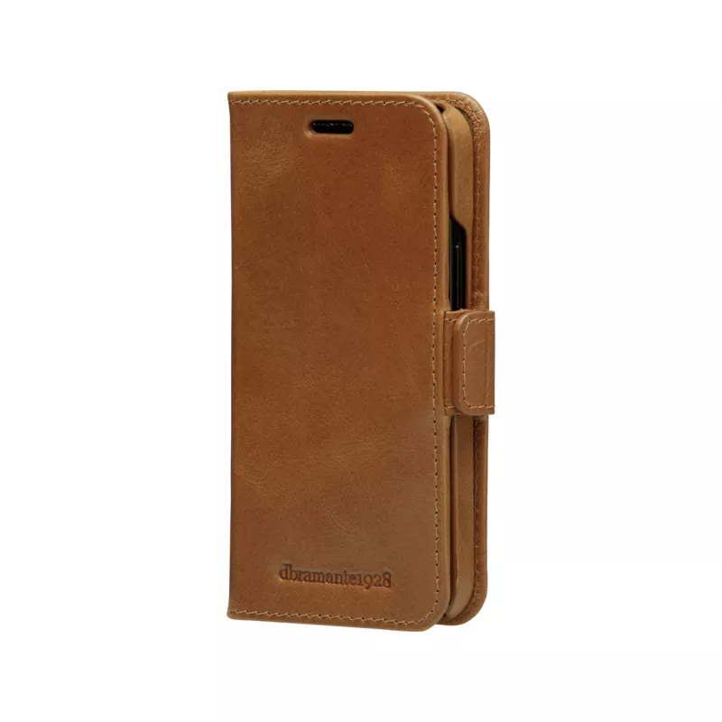 Etui portfelowe dbramante1928 Lynge do iPhone 12 mini (5.4 cala) — Tan, 3 kieszenie na karty, podstawka na biurko