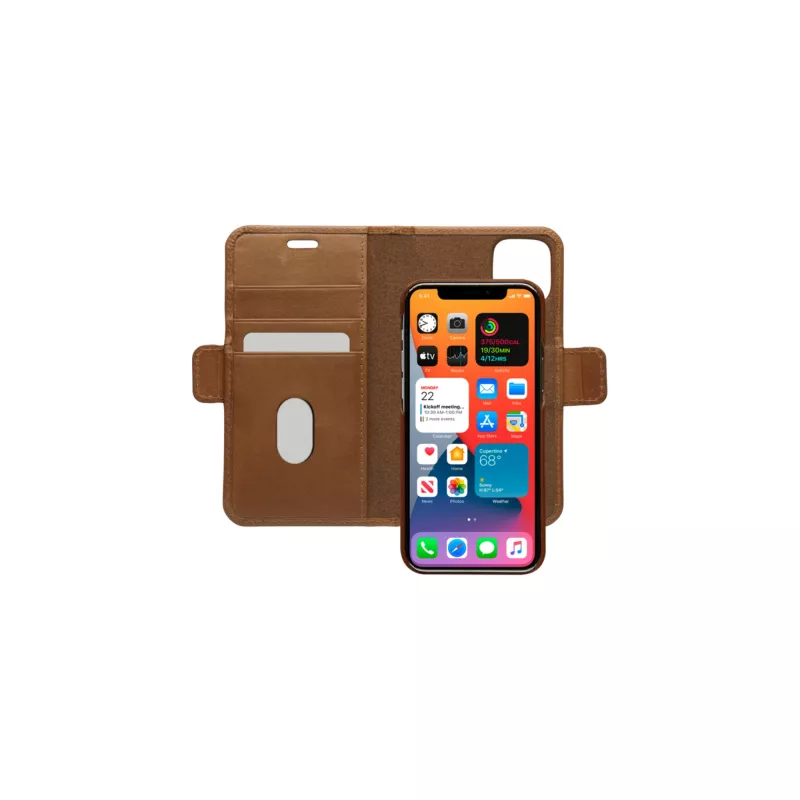 Etui portfelowe dbramante1928 Lynge do iPhone 12 mini (5.4 cala) — Tan, 3 kieszenie na karty, podstawka na biurko