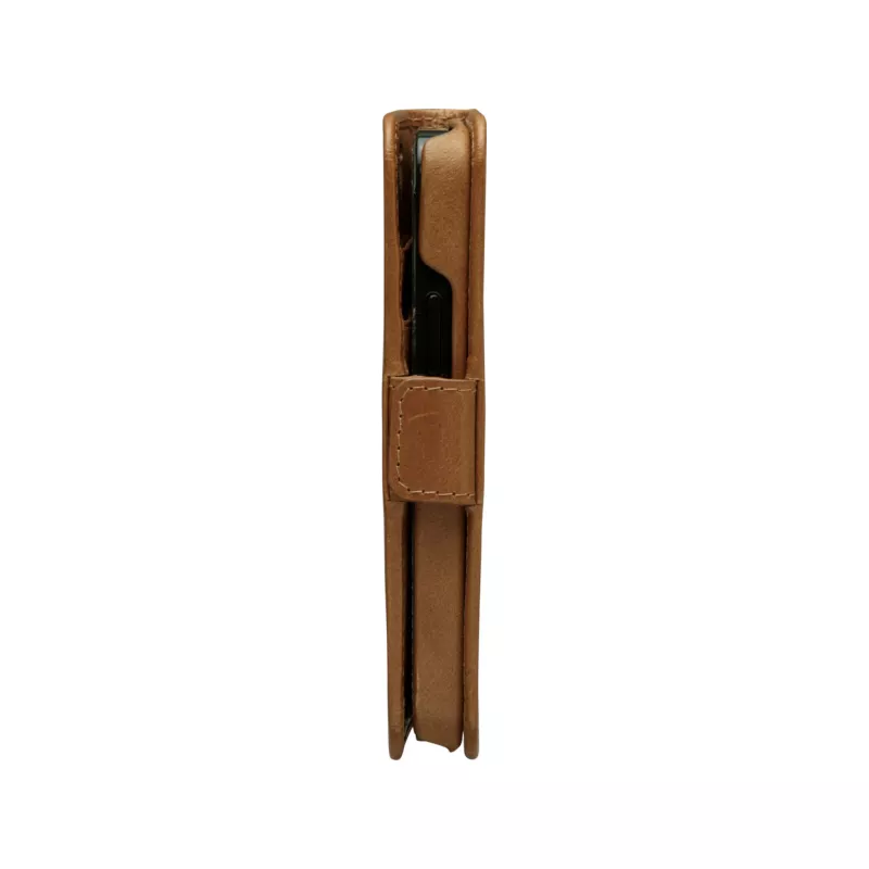 Etui portfelowe dbramante1928 Lynge do iPhone 12 mini (5.4 cala) — Tan, 3 kieszenie na karty, podstawka na biurko