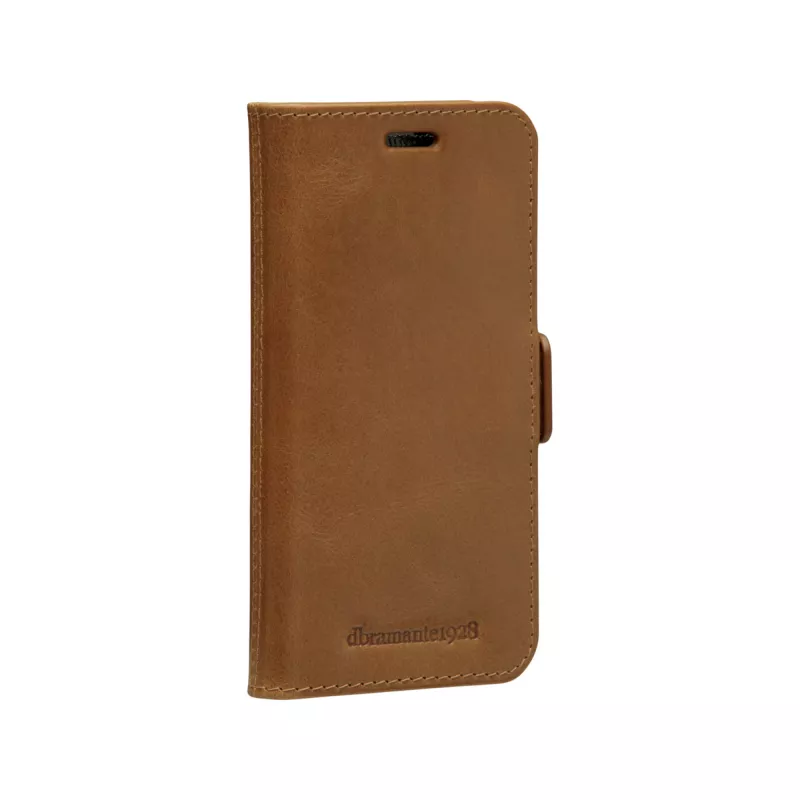 Etui portfelowe dbramante1928 Lynge do iPhone 12 mini (5.4 cala) — Tan, 3 kieszenie na karty, podstawka na biurko