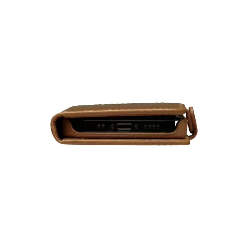Etui portfelowe dbramante1928 Lynge do iPhone 12 mini (5.4 cala) — Tan, 3 kieszenie na karty, podstawka na biurko