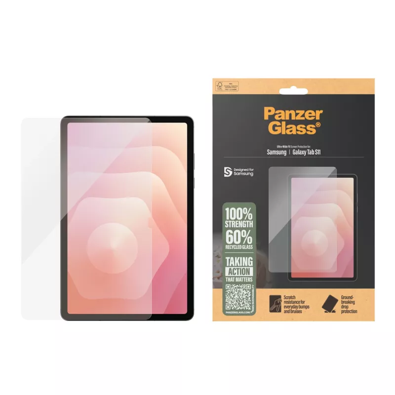 PanzerGlass Ochrona ekranu dla Samsung Galaxy Tab S11 — Szkło hartowane, PET, silikon, Ultra-Wide Fit, przezroczysty