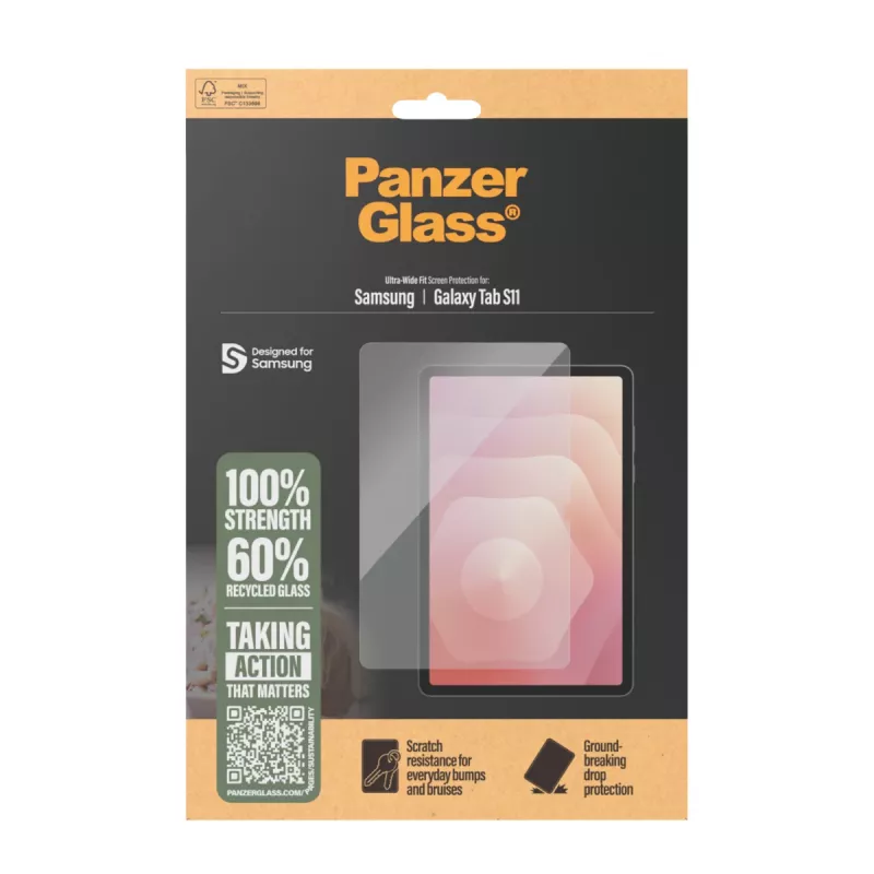 PanzerGlass Ochrona ekranu dla Samsung Galaxy Tab S11 — Szkło hartowane, PET, silikon, Ultra-Wide Fit, przezroczysty