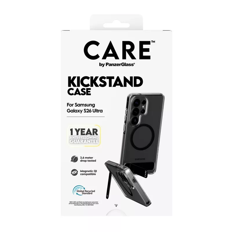 Etui PanzerGlass CARE™ Urban Explorer do Samsung Galaxy S26 Ultra — przezroczysta osłona z czarną podstawką i obsługą Qi