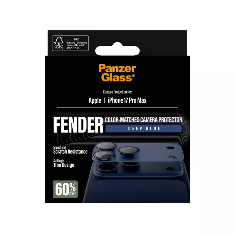 Osłona kamery PanzerGlass Fender Deep niebieski do iPhone 17 Pro Max, silikonowa, odporna na zarysowania i wstrząsy