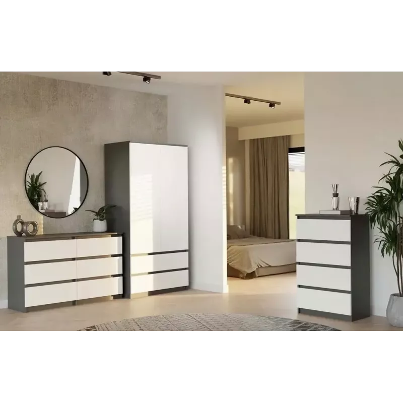 Komoda Top E Shop MALWA M6 120 cm, 6 szuflad, antracytowa rama, białe fronty