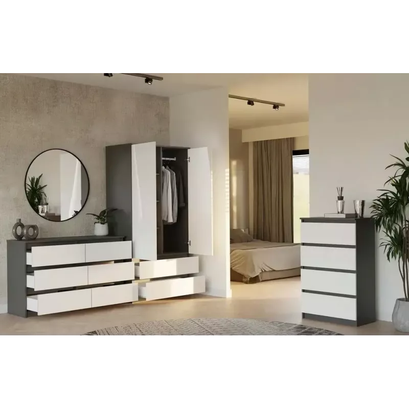 Komoda Top E Shop MALWA M6 120 cm, 6 szuflad, antracytowa rama, białe fronty