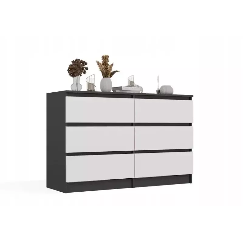 Komoda Top E Shop MALWA M6 120 cm, 6 szuflad, antracytowa rama, białe fronty