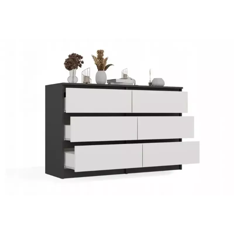Komoda Top E Shop MALWA M6 120 cm, 6 szuflad, antracytowa rama, białe fronty