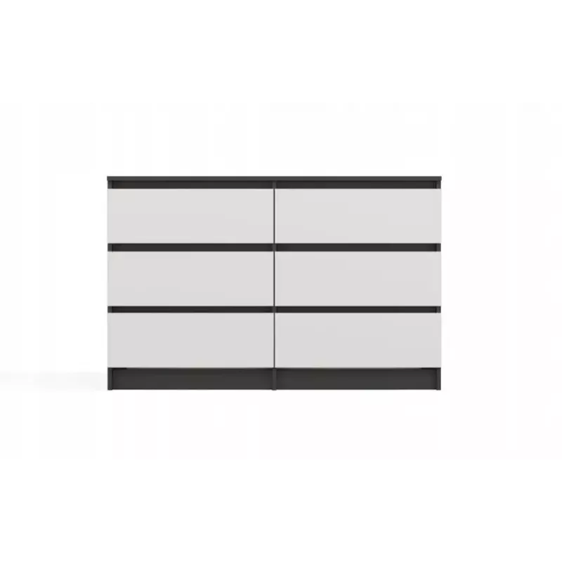 Komoda Top E Shop MALWA M6 120 cm, 6 szuflad, antracytowa rama, białe fronty
