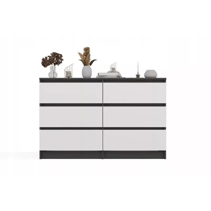 Komoda Top E Shop MALWA M6 120 cm, 6 szuflad, antracytowa rama, białe fronty