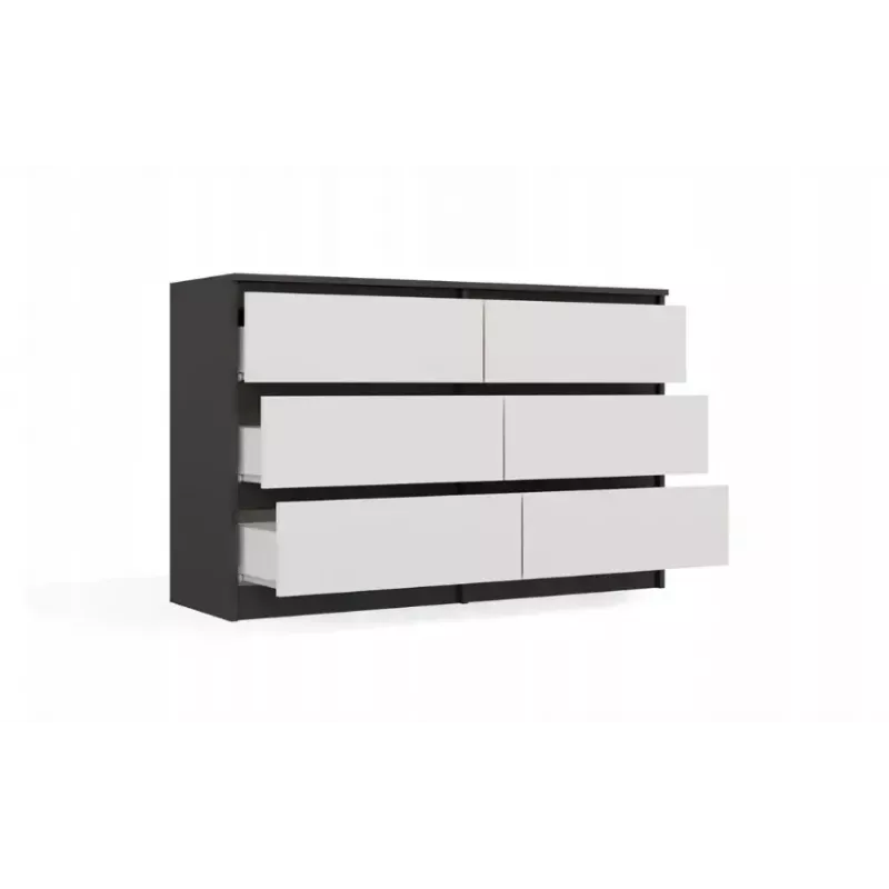 Komoda Top E Shop MALWA M6 120 cm, 6 szuflad, antracytowa rama, białe fronty