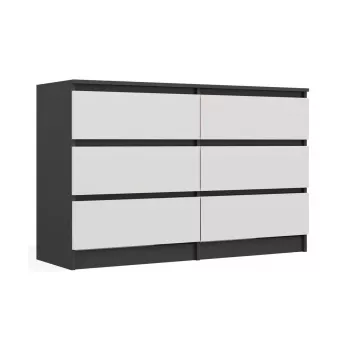 Komoda Top E Shop MALWA M6 120 cm, 6 szuflad, antracytowa rama, białe fronty