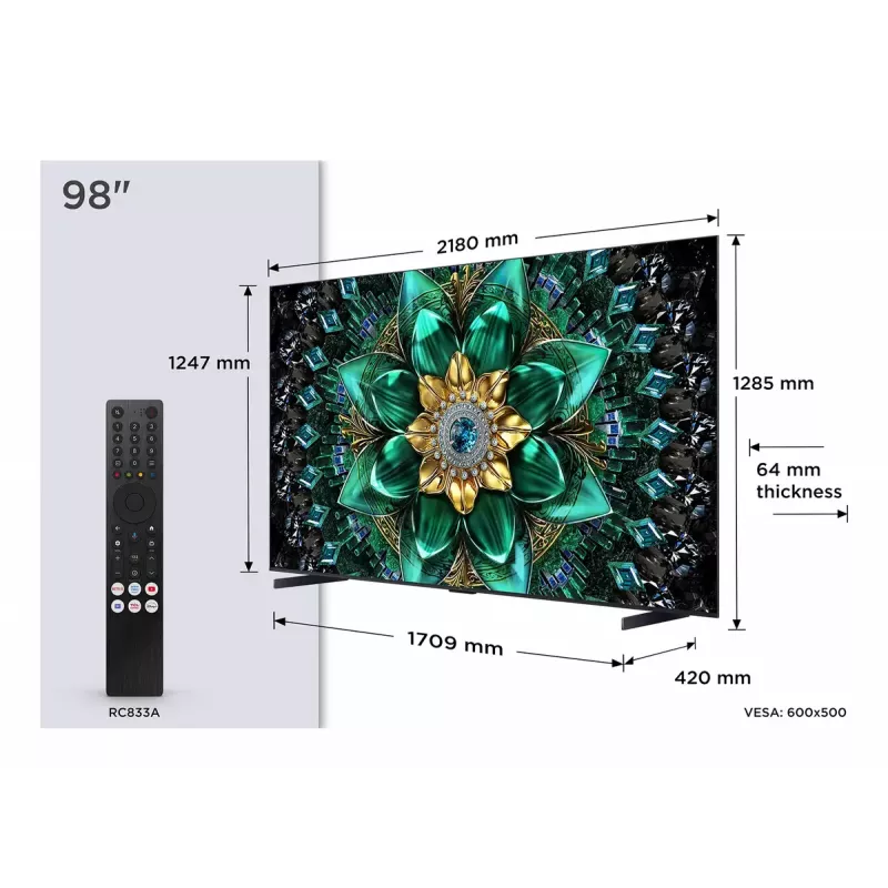 Telewizor TCL 98 cali Q6C 4K Ultra HD QD-Mini LED 3840×2160, Google TV, 2.1k, HDR10+