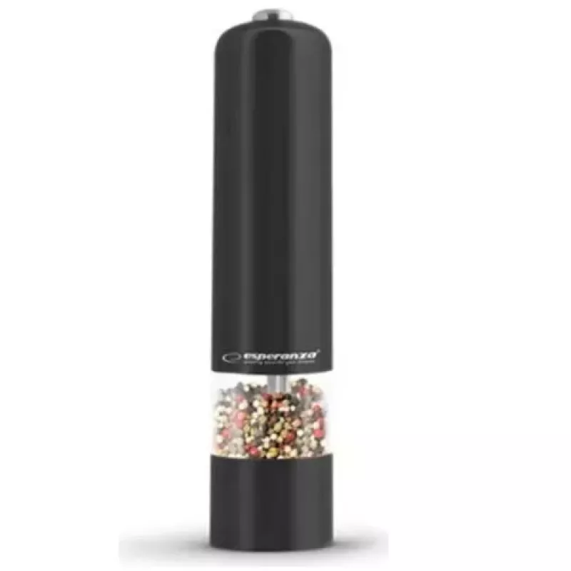Elektryczny młynek do pieprzu ESPERANZA EKP001K — regulowana grubość mielenia, ceramiczny mechanizm, oświetlenie LED, 230 mm, baterie AA