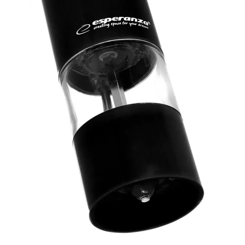 Elektryczny młynek do pieprzu ESPERANZA EKP001K — regulowana grubość mielenia, ceramiczny mechanizm, oświetlenie LED, 230 mm, baterie AA
