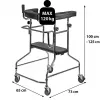 Wysoki chodzik rehabilitacyjny ActionMed B200AM — podparcie do stania z siedziskiem, 4 koła, regulowana wysokość 100–125 cm, maks. obciążenie 120 kg, szerokość ramy 65 cm