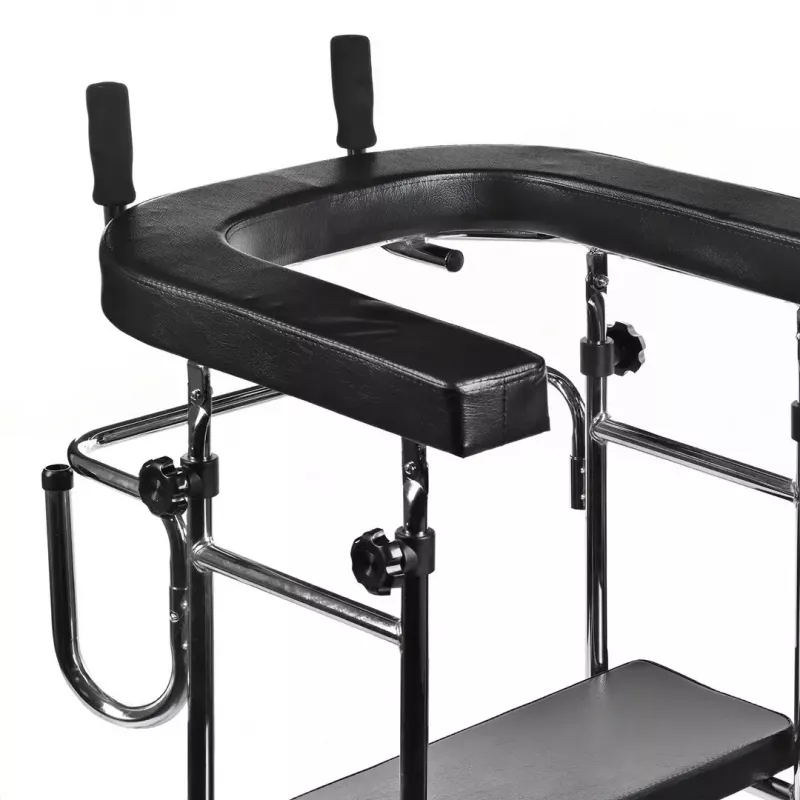 Wysoki chodzik rehabilitacyjny ActionMed B200AM — podparcie do stania z siedziskiem, 4 koła, regulowana wysokość 100–125 cm, maks. obciążenie 120 kg, szerokość ramy 65 cm