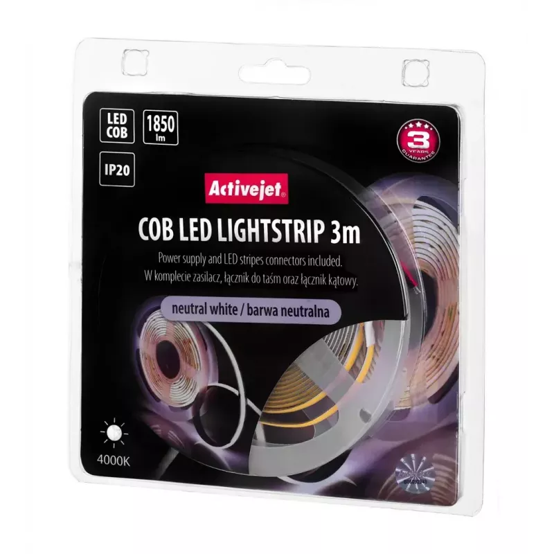 Uniwersalna taśma LED ActiveJet AJE-COB 3 m Neutralna biel 1850 lm 19 W IP20