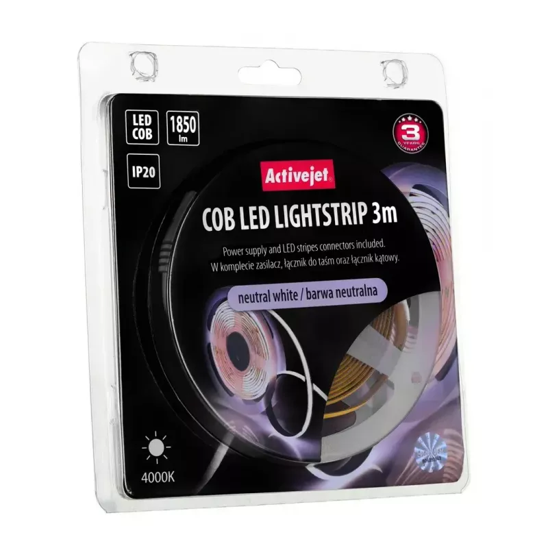 Uniwersalna taśma LED ActiveJet AJE-COB 3 m Neutralna biel 1850 lm 19 W IP20