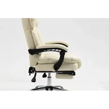 Fotel obrotowy ActiveJet YK7416 — ergonomiczny fotel obrotowy, ekoskóra w kolorze beżowym, metalowa rama, wyściełane oparcie, podnóżek