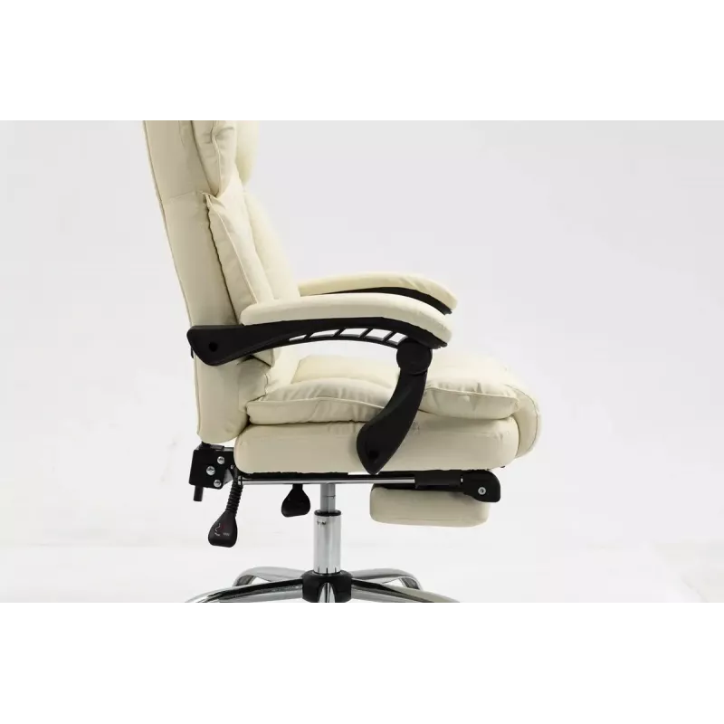 Fotel obrotowy ActiveJet YK7416 — ergonomiczny fotel obrotowy, ekoskóra w kolorze beżowym, metalowa rama, wyściełane oparcie, podnóżek