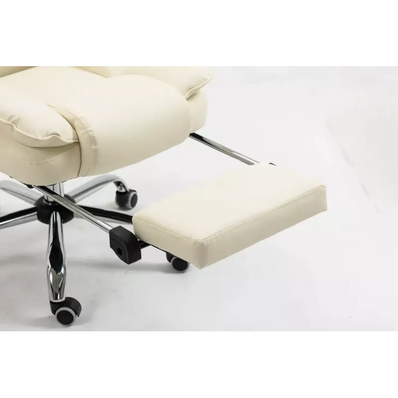 Fotel obrotowy ActiveJet YK7416 — ergonomiczny fotel obrotowy, ekoskóra w kolorze beżowym, metalowa rama, wyściełane oparcie, podnóżek