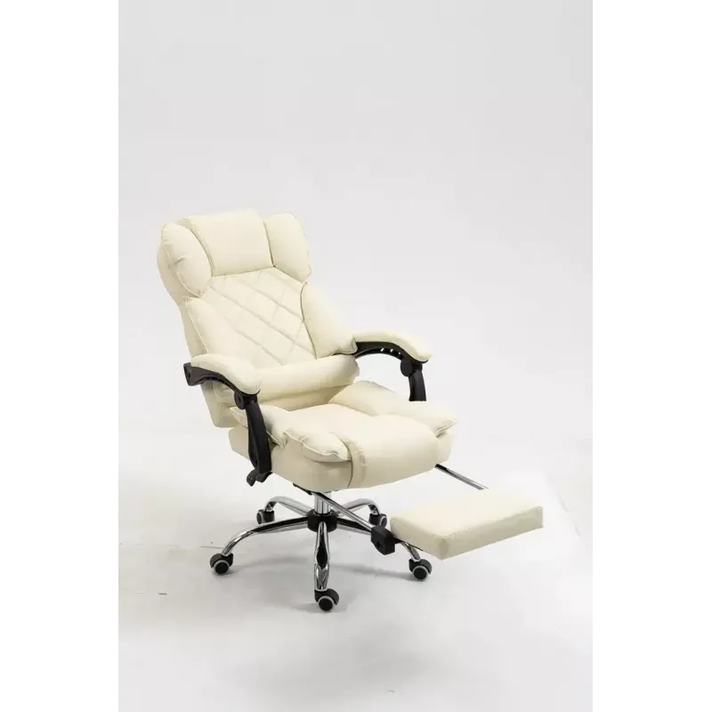 Fotel obrotowy ActiveJet YK7416 — ergonomiczny fotel obrotowy, ekoskóra w kolorze beżowym, metalowa rama, wyściełane oparcie, podnóżek