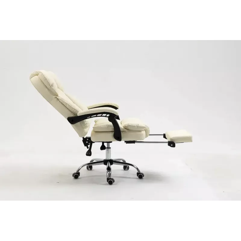 Fotel obrotowy ActiveJet YK7416 — ergonomiczny fotel obrotowy, ekoskóra w kolorze beżowym, metalowa rama, wyściełane oparcie, podnóżek