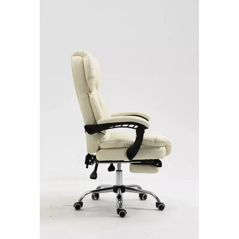 Fotel obrotowy ActiveJet YK7416 — ergonomiczny fotel obrotowy, ekoskóra w kolorze beżowym, metalowa rama, wyściełane oparcie, podnóżek
