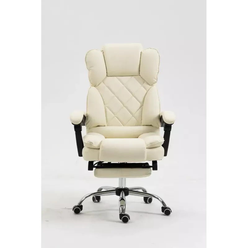 Fotel obrotowy ActiveJet YK7416 — ergonomiczny fotel obrotowy, ekoskóra w kolorze beżowym, metalowa rama, wyściełane oparcie, podnóżek