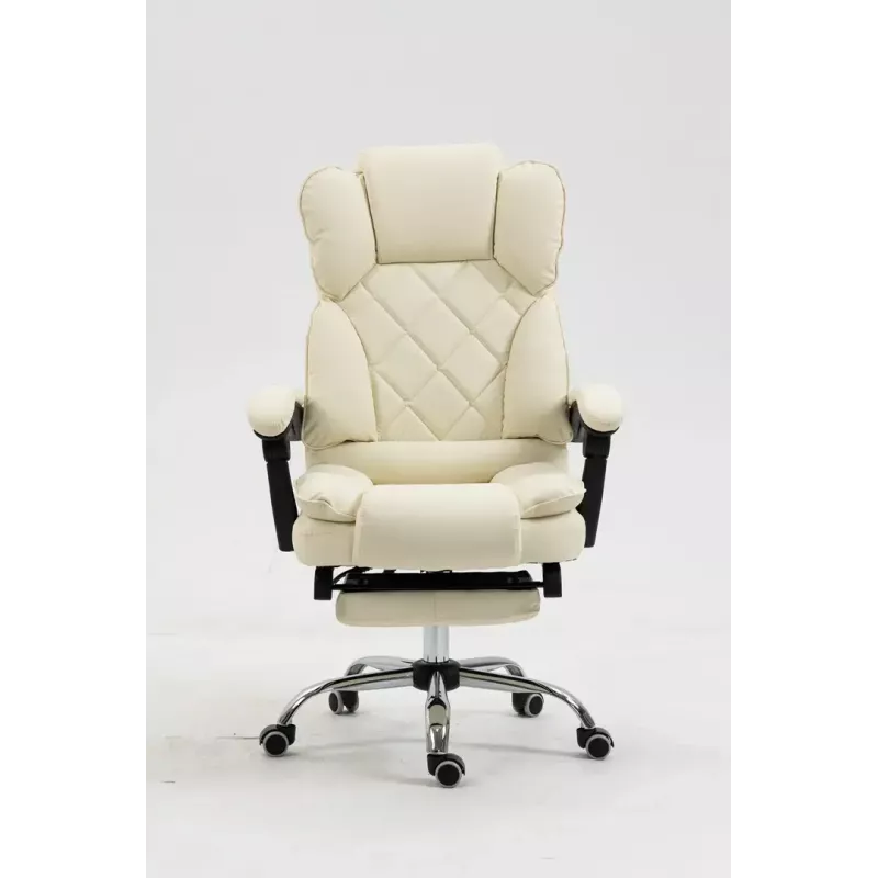 Fotel obrotowy ActiveJet YK7416 — ergonomiczny fotel obrotowy, ekoskóra w kolorze beżowym, metalowa rama, wyściełane oparcie, podnóżek