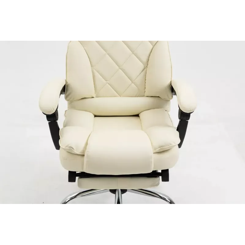 Fotel obrotowy ActiveJet YK7416 — ergonomiczny fotel obrotowy, ekoskóra w kolorze beżowym, metalowa rama, wyściełane oparcie, podnóżek