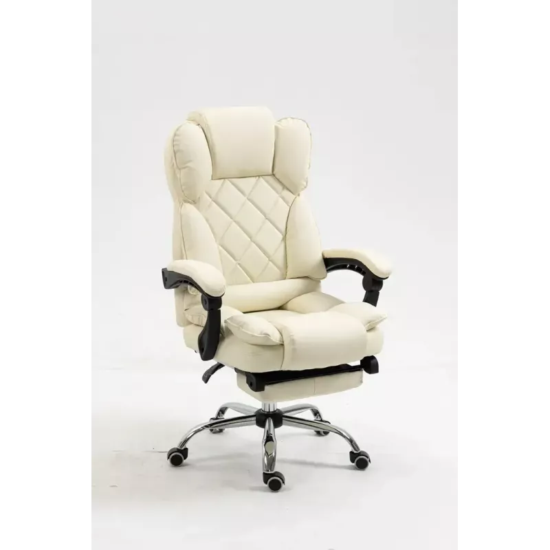 Fotel obrotowy ActiveJet YK7416 — ergonomiczny fotel obrotowy, ekoskóra w kolorze beżowym, metalowa rama, wyściełane oparcie, podnóżek