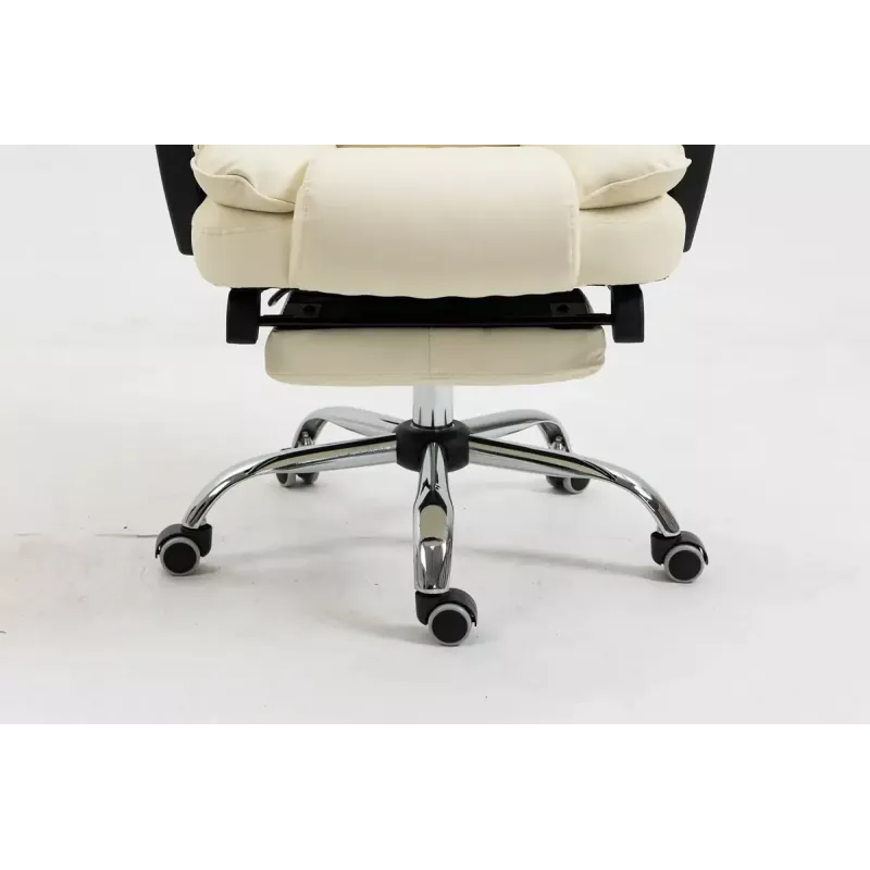 Fotel obrotowy ActiveJet YK7416 — ergonomiczny fotel obrotowy, ekoskóra w kolorze beżowym, metalowa rama, wyściełane oparcie, podnóżek