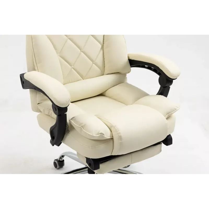 Fotel obrotowy ActiveJet YK7416 — ergonomiczny fotel obrotowy, ekoskóra w kolorze beżowym, metalowa rama, wyściełane oparcie, podnóżek