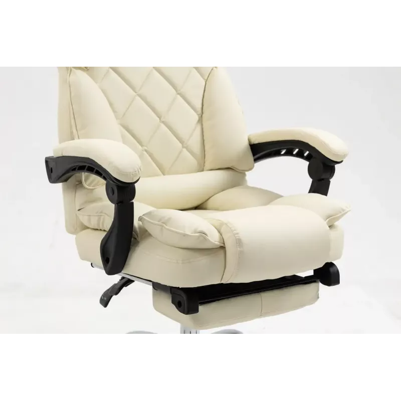 Fotel obrotowy ActiveJet YK7416 — ergonomiczny fotel obrotowy, ekoskóra w kolorze beżowym, metalowa rama, wyściełane oparcie, podnóżek