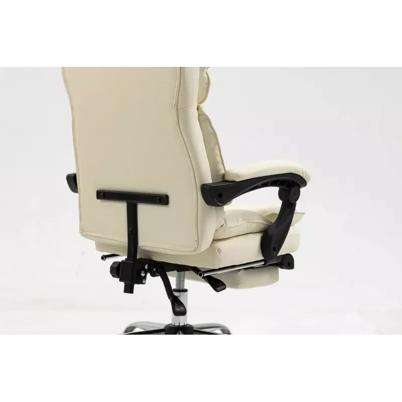Fotel obrotowy ActiveJet YK7416 — ergonomiczny fotel obrotowy, ekoskóra w kolorze beżowym, metalowa rama, wyściełane oparcie, podnóżek