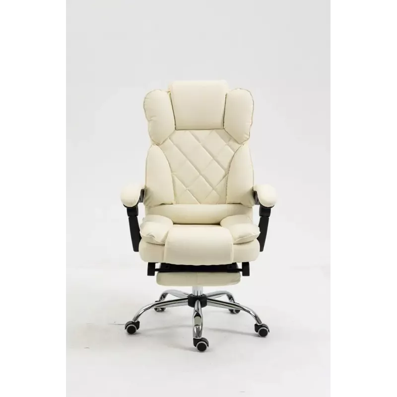 Fotel obrotowy ActiveJet YK7416 — ergonomiczny fotel obrotowy, ekoskóra w kolorze beżowym, metalowa rama, wyściełane oparcie, podnóżek