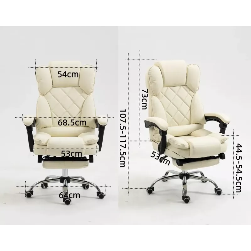 Fotel obrotowy ActiveJet YK7416 — ergonomiczny fotel obrotowy, ekoskóra w kolorze beżowym, metalowa rama, wyściełane oparcie, podnóżek