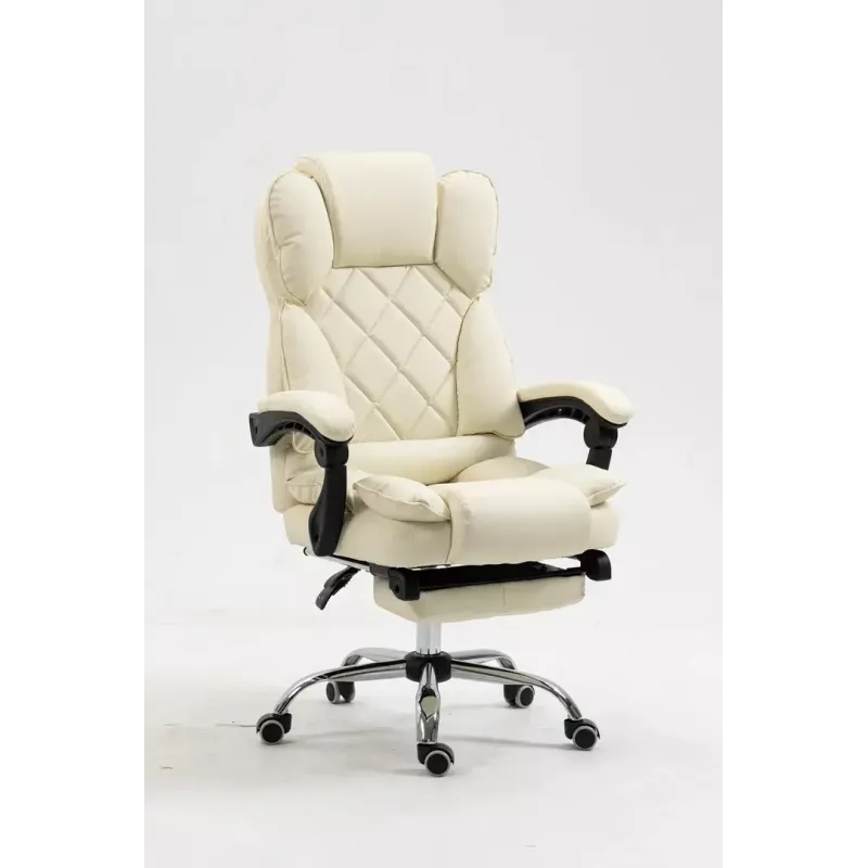 Fotel obrotowy ActiveJet YK7416 — ergonomiczny fotel obrotowy, ekoskóra w kolorze beżowym, metalowa rama, wyściełane oparcie, podnóżek