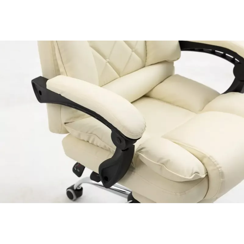 Fotel obrotowy ActiveJet YK7416 — ergonomiczny fotel obrotowy, ekoskóra w kolorze beżowym, metalowa rama, wyściełane oparcie, podnóżek