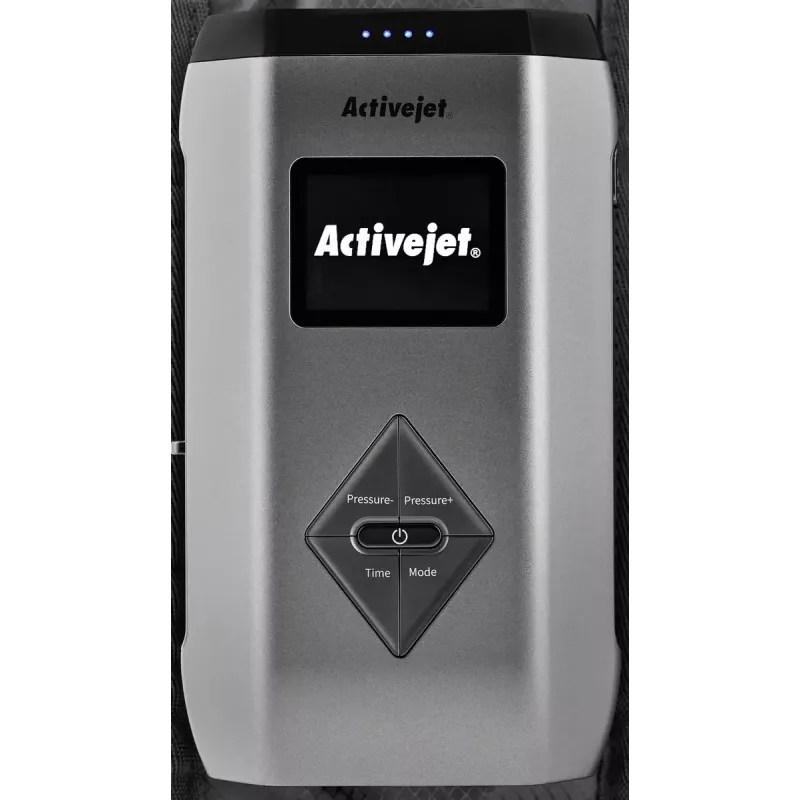 Masażer limfatyczno-kompresyjny do nóg ActiveJet ACM-PLUS-A1 S — bateria 25 W, wbudowany akumulator, 330×840×60 mm, czarny/pomarańczowy