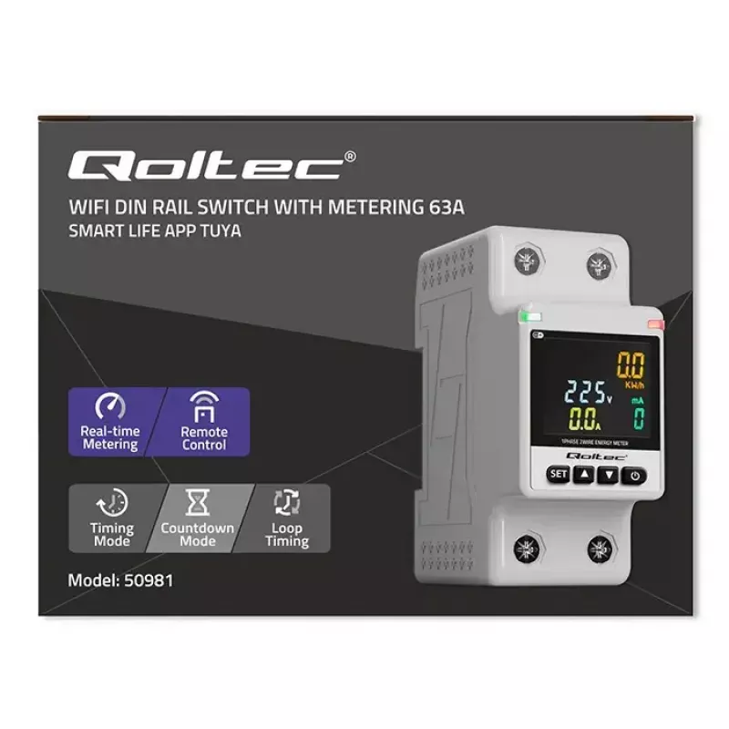 Jednofazowy licznik zużycia energii QOLTEC 50981 DIN35 230V 50Hz