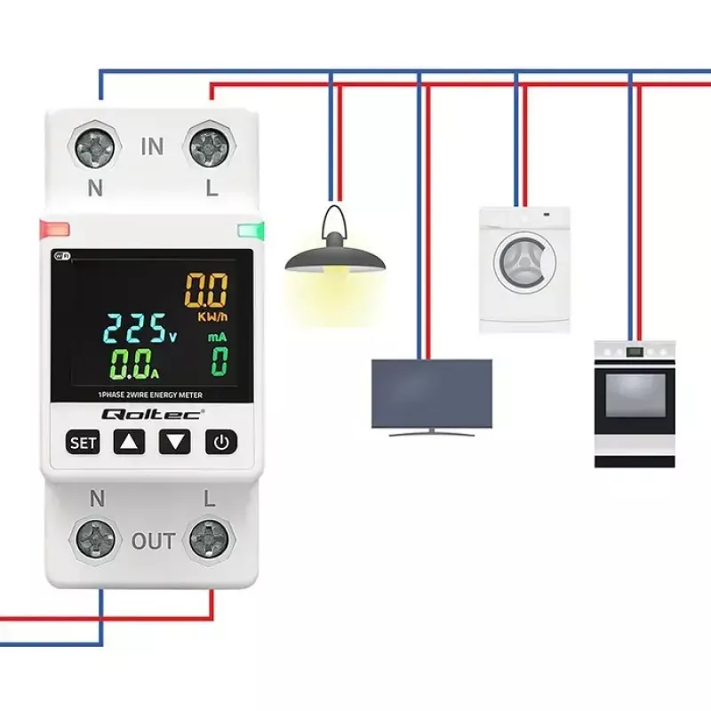 Jednofazowy licznik zużycia energii QOLTEC 50981 DIN35 230V 50Hz