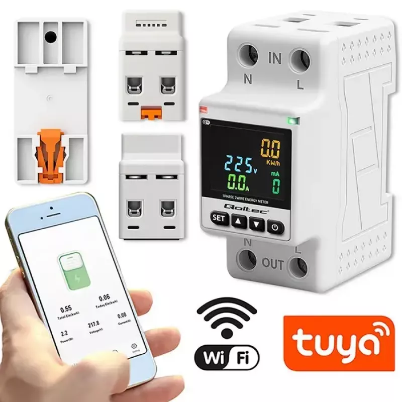 Jednofazowy licznik zużycia energii QOLTEC 50981 DIN35 230V 50Hz